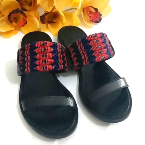 DANNIJO BLACK LEATHER NELLA BEADED SANDALS 8.5 - Picture 2 of 13